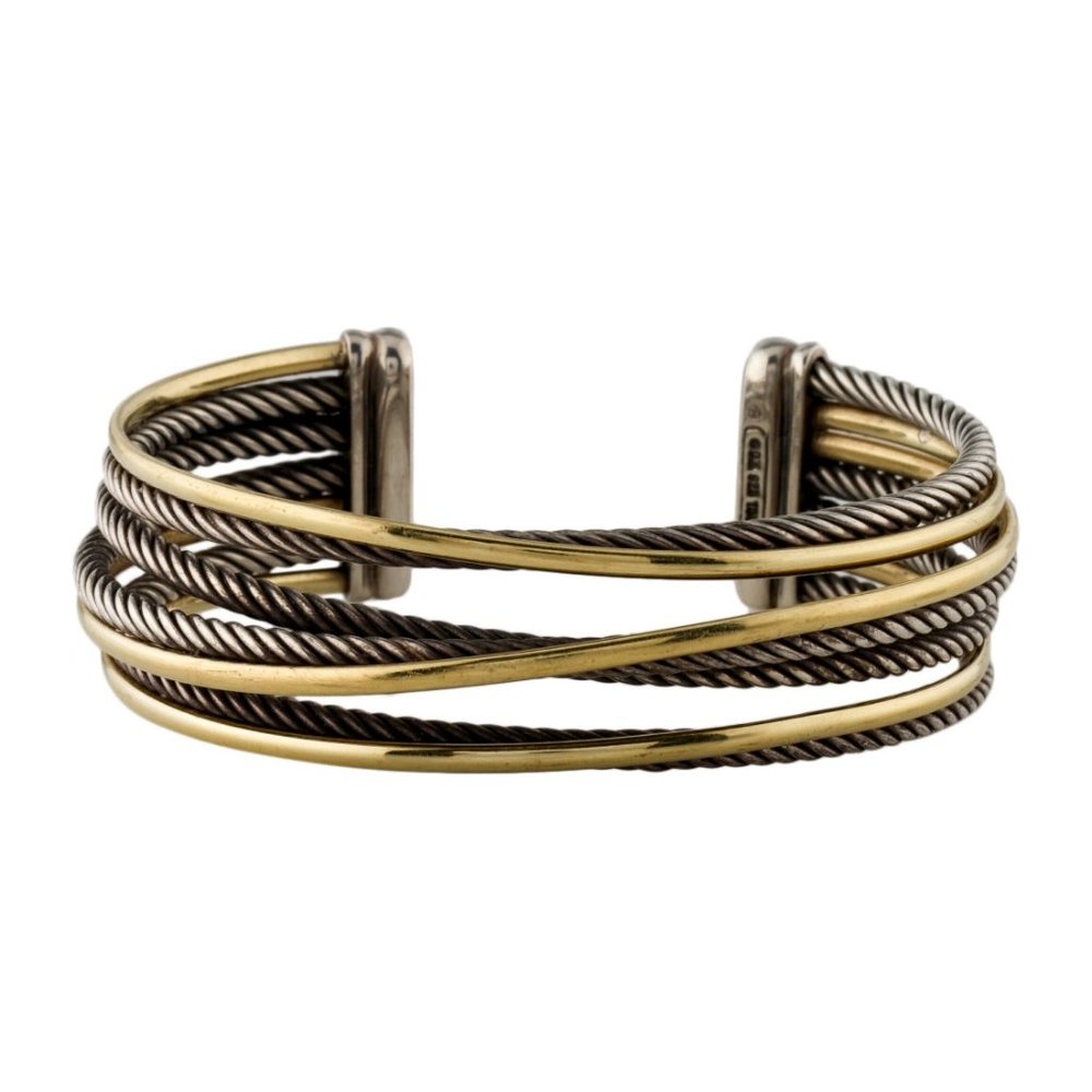 DAVID YURMAN TWO -TONE 18K YELLOW GOLD & STERLING SILVER CUFF BRACELET
